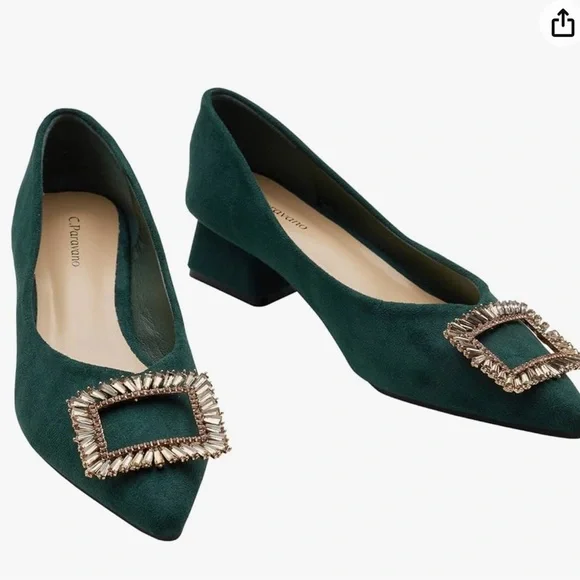 C.Paravano Women’s Alessia Embellished Suede Middle Heel Pumps! - Picture 4 of 12